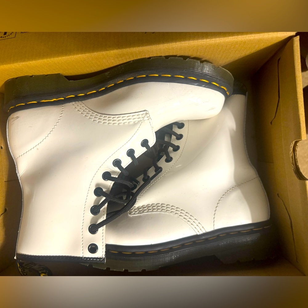 Dr. Martens AirWair White Patent Lamper Boots
